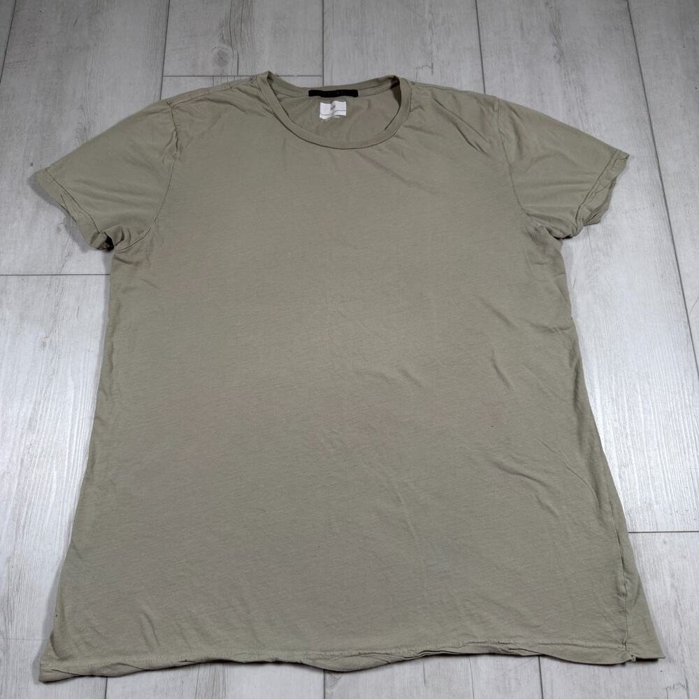 Ksubi Mens Short Sleeve Scoop Neck Distressed Tee Shirt Green Cotton Size 2XL